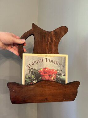 Vintage Handcrafted Wooden Pitcher Wall Pocket Cookbook Holder Display